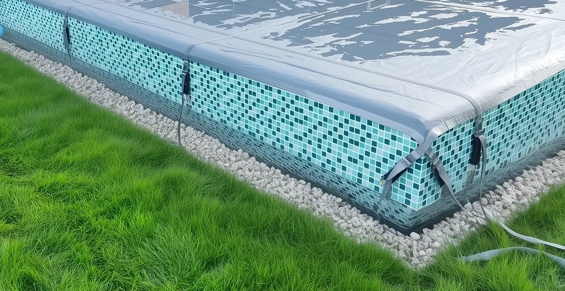 Покрывало для бассейна под снегом — защита зимой в Великом Новгороде